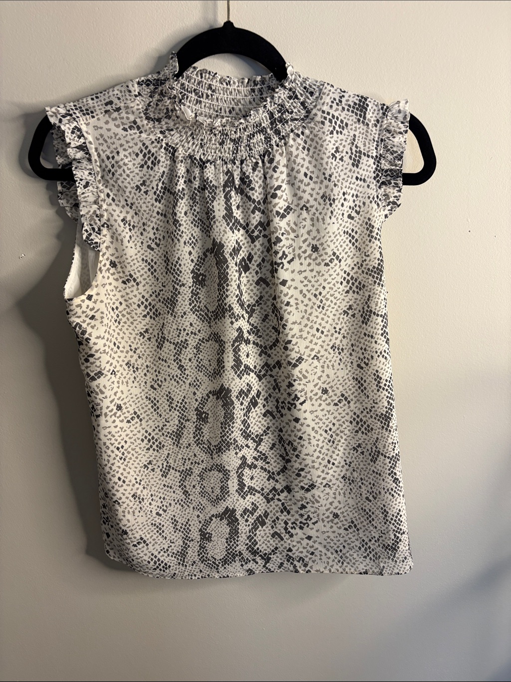 J. Crew White And Gray Snake Print Smocked Neck Camisole
